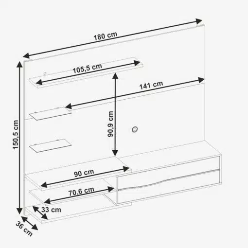 Painel NT 1115 Freijó/Preto C/ Led TV até 60 Polegadas Larg. 1.80m - Notável - Imagem 5