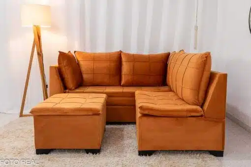 Sofá Canto 5 lugares com Puff Viena Veludo Terracota A62 - Imagem 5