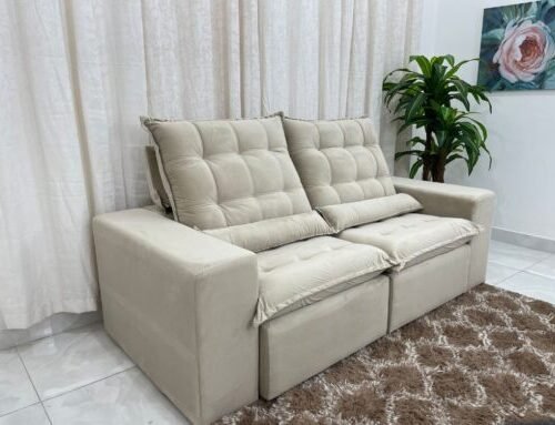 Sofá Retrátil Reclinável Small 2.30m - Bege Veludão