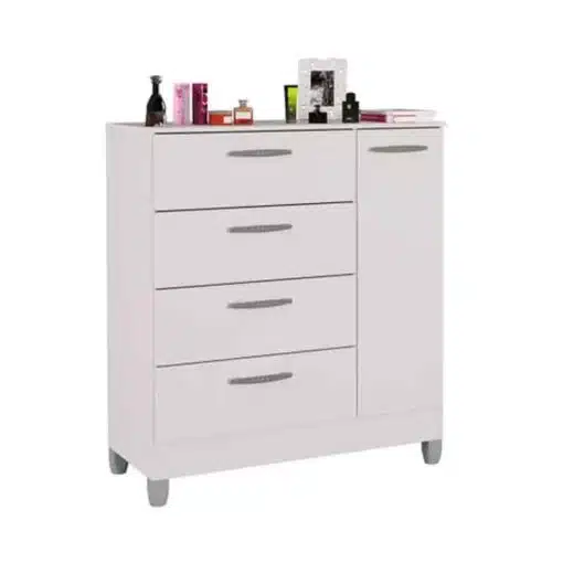 Cômoda com 1 Porta 4 Gavetas Branco Larg. 0.86m - Poquema - Imagem 2