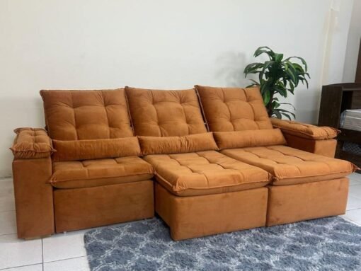 Sofá Retrátil Reclinável Atenas 2.70m - Terracota Veludo - Imagem 5