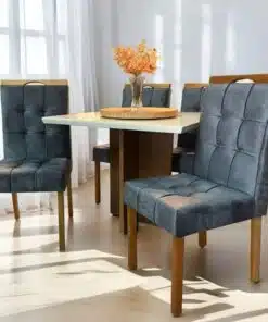 Mesa Salinas 90 Cinamomo/Off White com 4 Cadeiras Sophia Veludo Cinza Grafite – AVALON DECOR + WM DECOR
