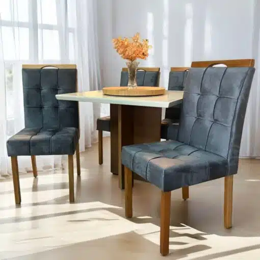 Mesa Salinas 90 Cinamomo/Off White com 4 Cadeiras Sophia Veludo Cinza Grafite – AVALON DECOR + WM DECOR