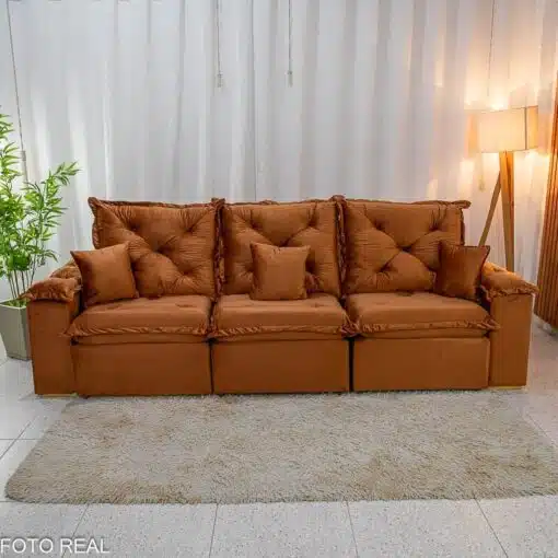 Sofá Retrátil Reclinável Porto Madri 2.70m Veludo Terracota - D28 Pró Aditivada - Imagem 3