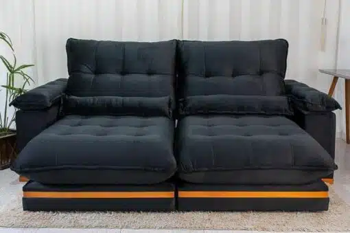 Sofá Retrátil Reclinável Ibis 2.50m Veludo Preto 820 - D33 e Molas Ensacadas - Imagem 4