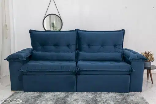 Sofá Retrátil Reclinável Califórnia 2.50m Veludo Azul 529 - D28 Hiper soft - Imagem 5
