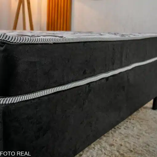 Box Casal Sued Preto Nosso Sonho + Colchão Casal Santé 100% Espuma D33 138x188x52 - Nosso Sonho - Imagem 3