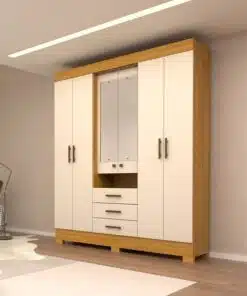 Roupeiro Débora Nature/Off 6 Portas C/ Espelho e Pés 100% MDF Larg. 1.78m - ACP