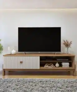 Rack Bancada Ouro Preto Cinamomo/Off com Detalhe Frisado TV até 65 Polegadas Larg. 1.64m - Valdemóveis