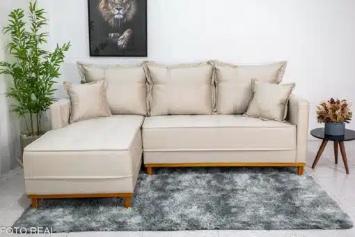 Sofá 3 Lug. Milão C/Chaise Lado Direito Veludo Bege 818 Larg. 2.30m - Molas Ensacadas - Imagem 2