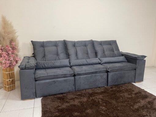 Sofá Retrátil Reclinável Atenas 2.70m - Cinza Veludo - Imagem 7