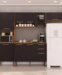 Cozinha Completa New Valência com Aéreo 3 portas Reflecta 4 peças - Cinamomo/Preto