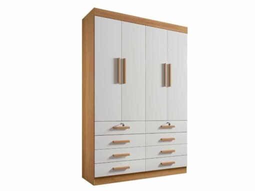 Guarda-Roupa Mônaco  4 portas e 8 gavetas - Cinamomo/Off White