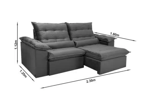 Sofá Retrátil Reclinável Emanuelly 2.30m Veludo Cinza 20 - D28 Soft - Imagem 9