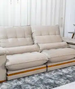 Sofá Retrátil Reclinável Ibis 2.50m Veludo Bege 818 - D33 e Molas Ensacadas