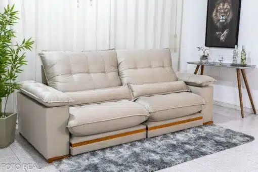 Sofá Retrátil Reclinável Ibis 2.50m Veludo Bege 818 - D33 e Molas Ensacadas