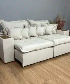 Sofá Cama Retrátil Reclinável Gabriella 2,30m - Bege Linho / Marrom Courino