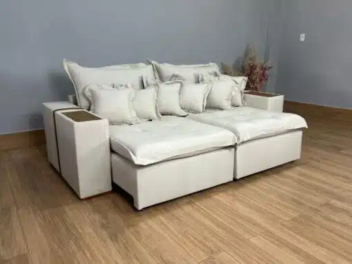 Sofá Cama Retrátil Reclinável Gabriella 2,10m Mod.80 - Bege Linho / Marrom Courino - Imagem 3
