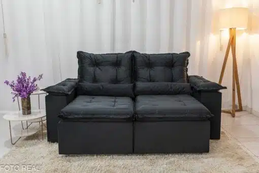 Sofá Retrátil Reclinável Grécia 2.00m Veludo Preto - Sem caixa - Imagem 4