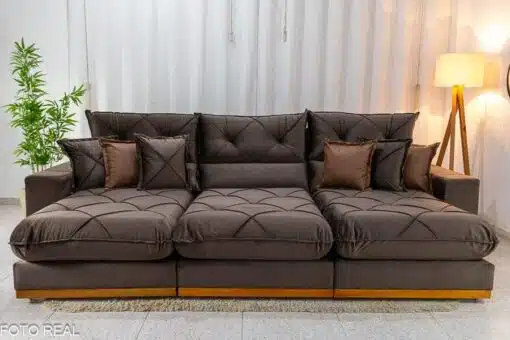 Sofá Retrátil Reclinável Gran Bello 3.20m Veludo Marrom - Molas Ensacadas - Imagem 2