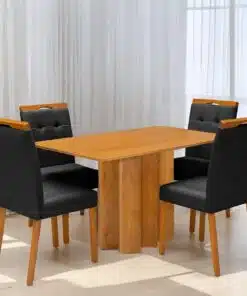 Mesa Recife 120 Cinamono Laminado com 4 Cadeiras Sophia Veludo Preto – CEL MÓVEIS + WM DECOR
