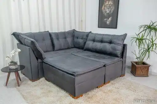 Sofá de Canto Vênus Veludo 3 em 1 Cinza 526 - Imagem 3
