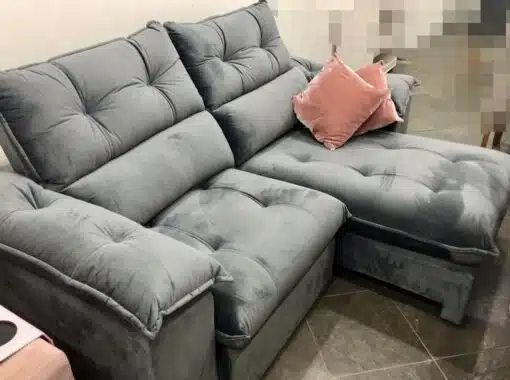 Sofá Retrátil e Reclinável Suíça 2,10 m Veludo Cinza Grafite – LEO DECOR - Imagem 3