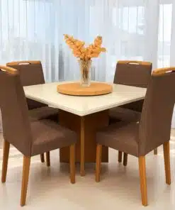 Mesa Salinas 90 Cinamomo/Off White com 4 Cadeiras Priscila Veludo Marrom 1014 – AVALON DECOR + CARVALHO DECOR