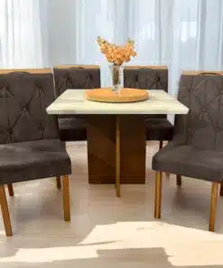 Mesa Salinas 90 Cinamomo/Off White com 4 Cadeiras Yasmim Veludo Marrom – AVALON DECOR + KM DECOR