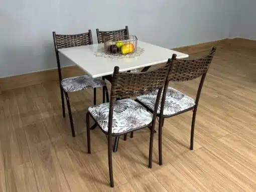 Conjunto Mesa Tubular Macaé Tampo Quadrado Com 4 Cadeiras Ratam  - Marrom/Off White - Imagem 7