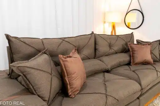 Sofá Retrátil Reclinável Gran Bello 2.90m Linho Marrom - Molas Ensacadas - Imagem 6
