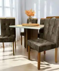 Mesa Salinas 90 Cinamomo/Off White com 4 Cadeiras Sophia Veludo Marrom – AVALON DECOR + WM DECOR