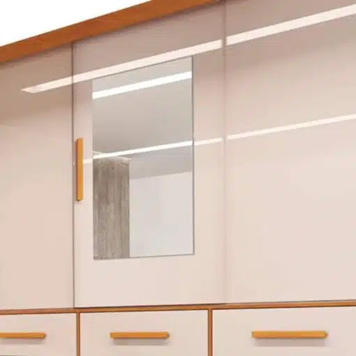 Roupeiro Casal Athenas Nature/Off 3 Portas 9 Gavetas C/ Espelho e Pés 100% MDF Larg. 1.80m - Bianchi - Imagem 3