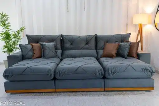 Sofá Retrátil Reclinável Gran Bello 3.20m Veludo Cinza - Molas Ensacadas - Imagem 5