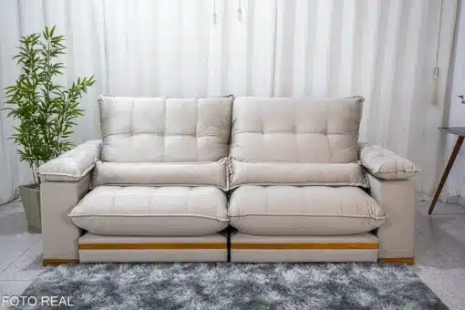 Sofá Retrátil Reclinável Ibis 2.50m Veludo Bege 818 - D33 e Molas Ensacadas - Imagem 2