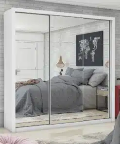 Guarda-Roupa Veneza/Clara/Berlim Premium(3 Portas espelhadas) 1,855 m Branco - CARIOCA MÓVEIS