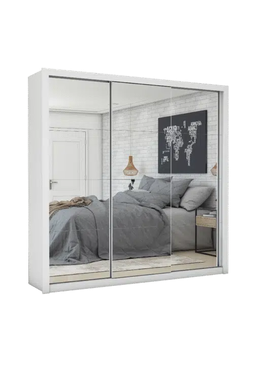 Guarda-Roupa Veneza/Clara/Berlim Premium(3 Portas espelhadas) 1,855 m Branco - CARIOCA MÓVEIS - Imagem 2