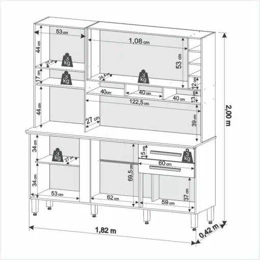 Kit Cozinha Alexia 1,80 Cinamono/Off White – IMOP - Imagem 4
