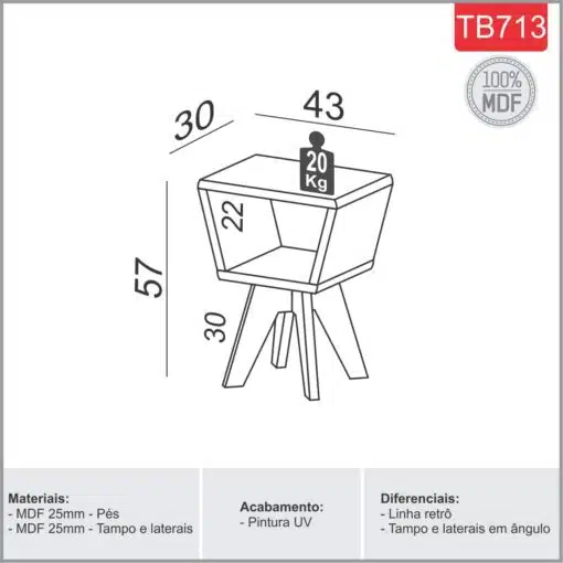 Mesa de Canto TB713 OffWhite/Freijó – DALLA COSTA - Imagem 2