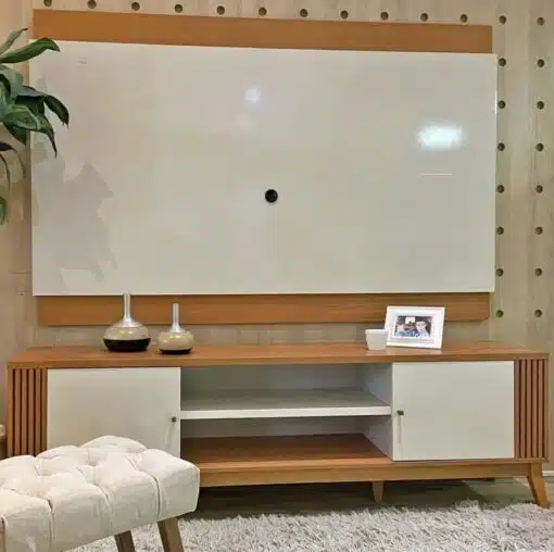 Painel + Rack até 75" Legacy 2.0 Off White/Cedro Natural - EDN MÓVEIS - Imagem 3