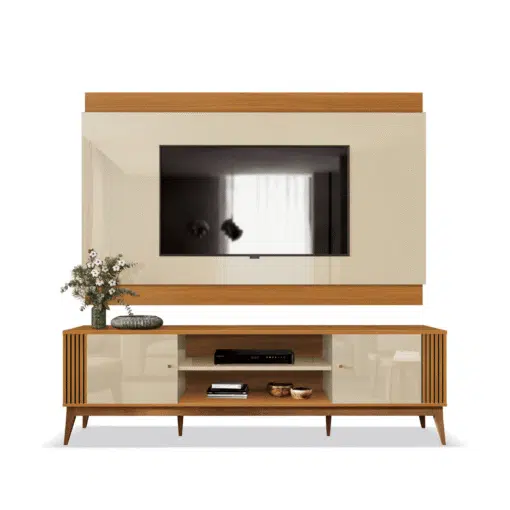 Painel + Rack até 75" Legacy 2.0 Off White/Cedro Natural - EDN MÓVEIS - Imagem 2