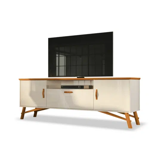 Rack até 75" Felix Off White/Cedro Natural - EDN MÓVEIS - Imagem 2