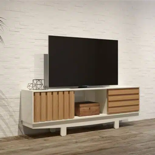 Rack até 60" Vintage TB220 Off White/Freijó - DALLA COSTA