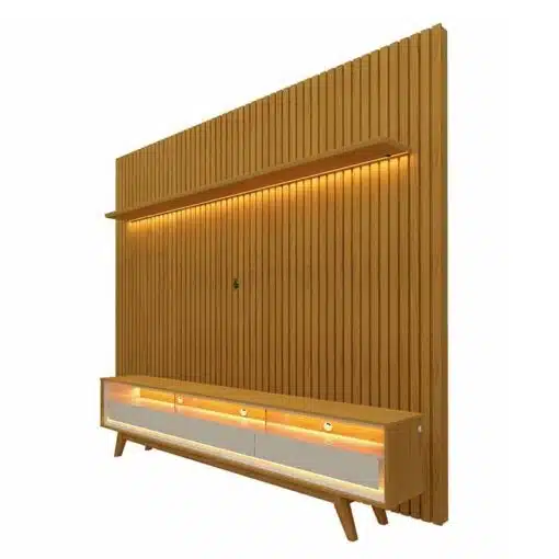 Rack Requinte Naturale/off Larg. 2.12m + Painel Nobre Naturale Ripado C/ Led 100% MDF TV até 85 Polegadas Larg. 2.30m - Gelius - Imagem 2