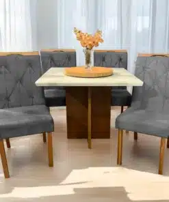 Mesa Salinas 120 Cinamomo/Off White com 4 Cadeiras Yasmim Veludo Cinza Grafite – AVALON DECOR + KM DECOR