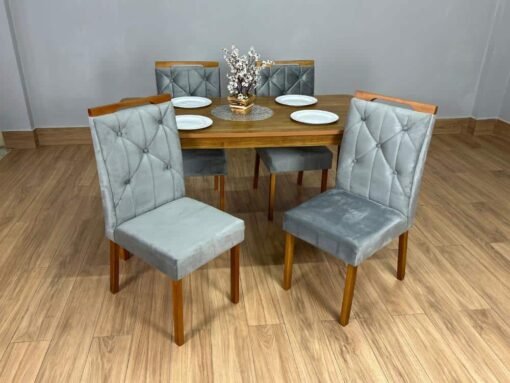 Mesa de Jantar Alegra 1.20x0.80 Com 4 Cadeiras Jasmim - Cinamomo/Cinza - Imagem 3
