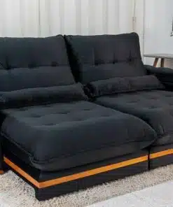 Sofá Retrátil Reclinável Ibis 2.50m Veludo Preto 820 - D33 e Molas Ensacadas