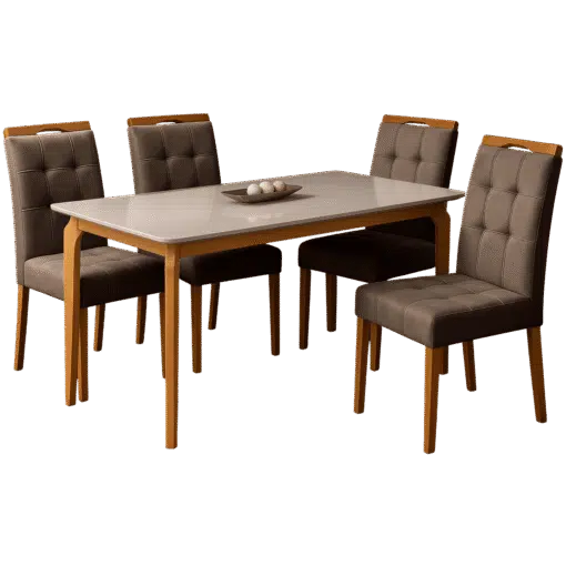 Mesa Alegra 120 Cinamomo/Off White com 4 Cadeiras Sophia Veludo Marrom – JCM MOVELARIA + WM DECOR - Imagem 3