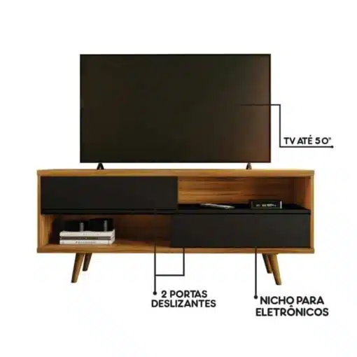 Rack Bancada NT 1180 Freijó/Preto TV até 50 Polegadas Larg.1.35m - Notável - Imagem 3