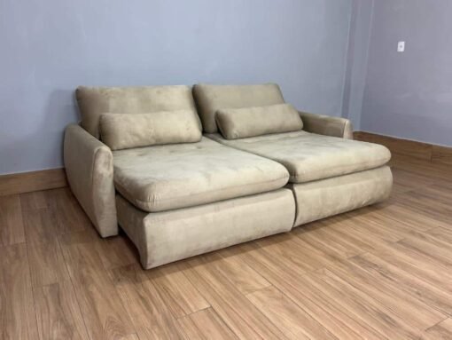 Sofá Cama Retrátil Reclinável Amaranto 2.30m Mod.100 - Capuccino Veludo - Imagem 3